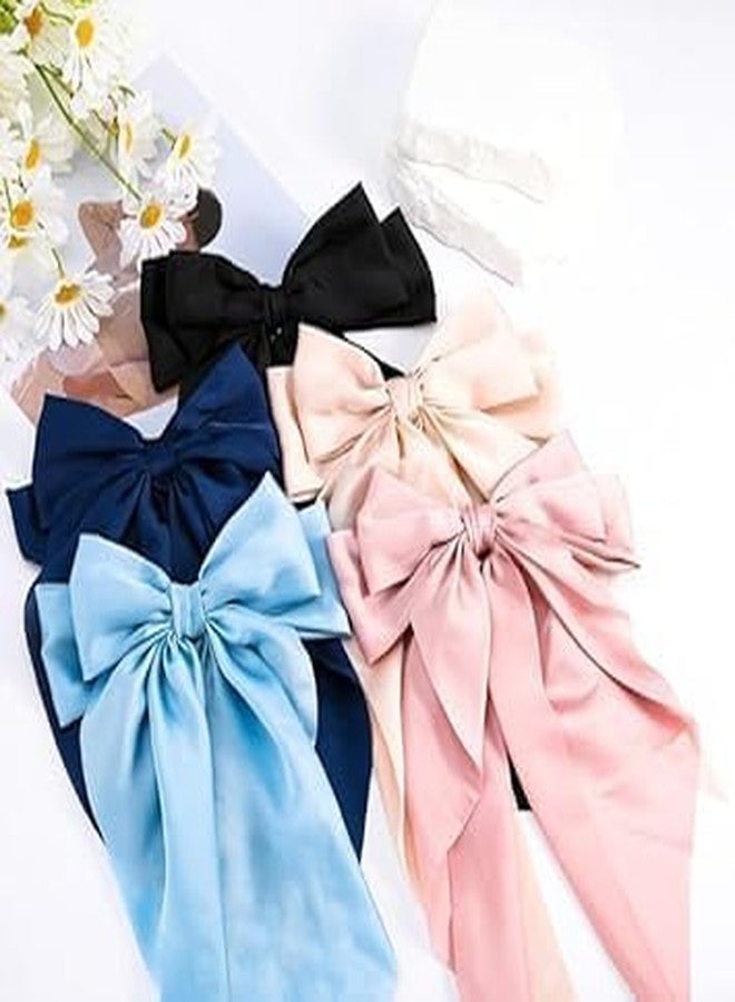 Mozff Bowknot Barrette, Jumbo Silky Satin Bow Hair Clip with Long Tails for Women and Girls, Large French Metal Hair Slide Clips and Hair Accessories (Light Blue) - Image 5